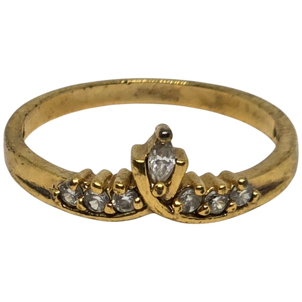 Vintage Gold Tone CZ Cluster Tiara Ring – Faux Diamond Marquise & Round Stones - Picture 6 of 8